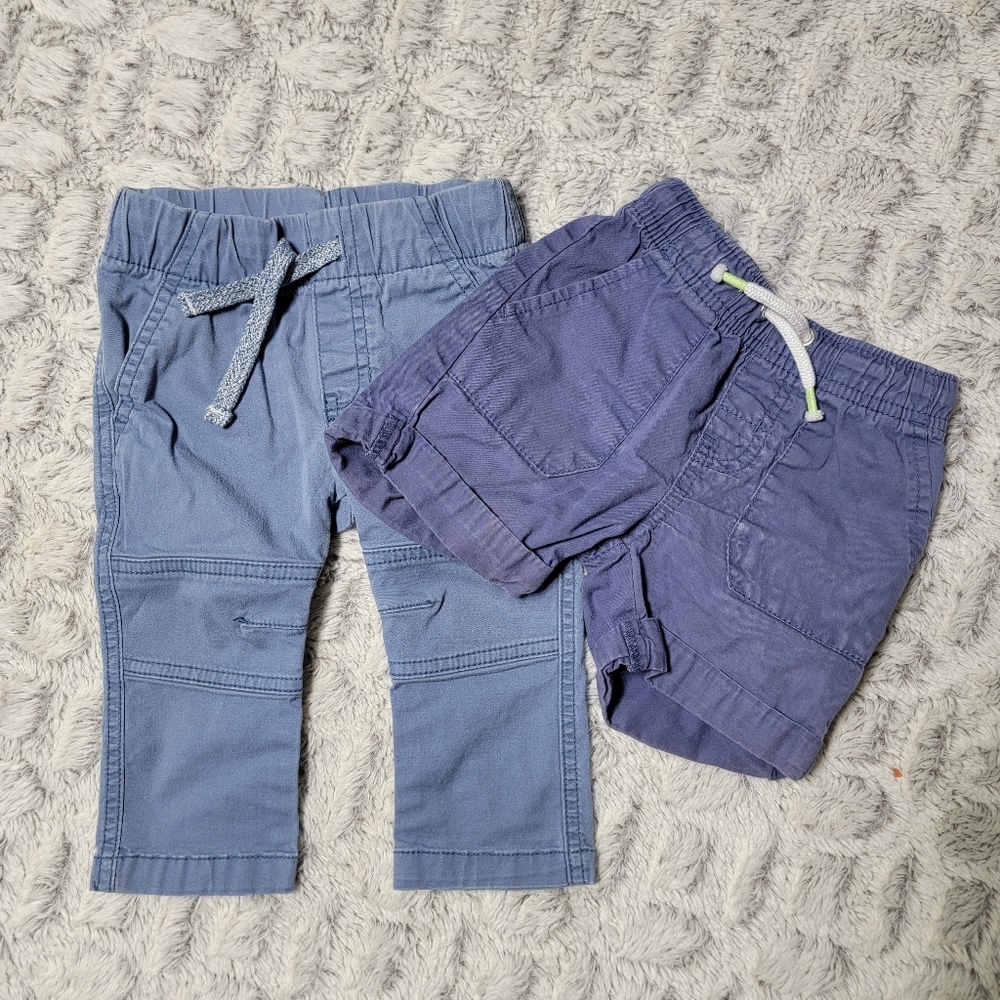 3 For $12 Two Pair Cat & Jack Girl's Bottoms, One Shorts + Pants Size 12M Blue